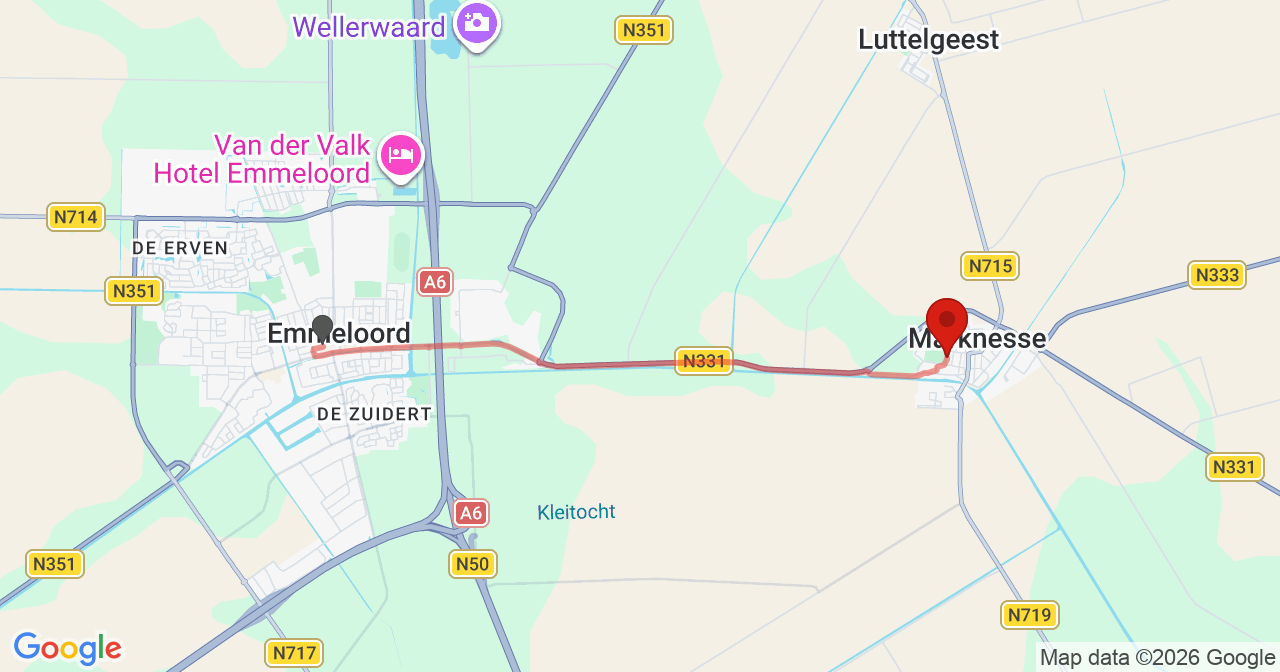 Kaart van het incident in Marknesse met de aanrijroutes van de gealarmeerde eenheden