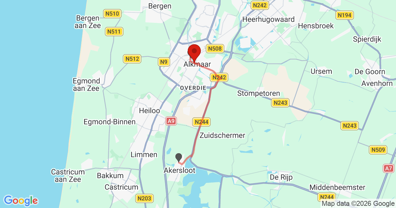 Kaart van het incident in Alkmaar met de aanrijroutes van de gealarmeerde eenheden