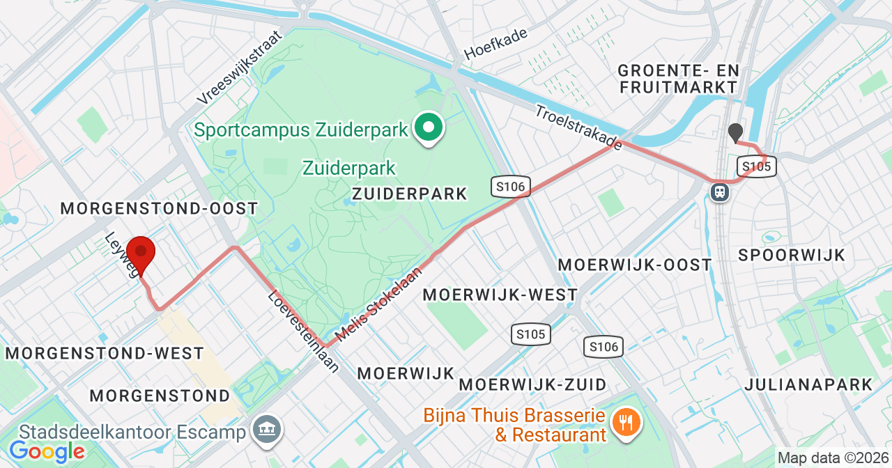 Kaart van het incident in 's-Gravenhage met de aanrijroutes van de gealarmeerde eenheden