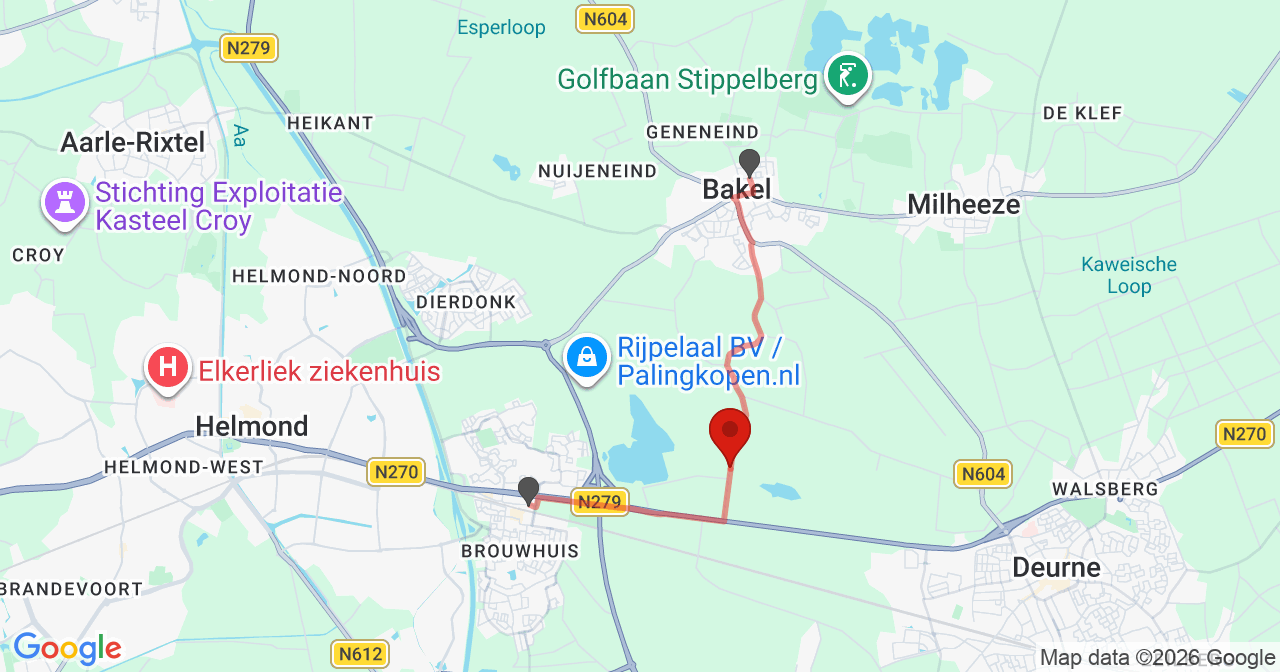 Kaart van het incident in Deurne met de aanrijroutes van de gealarmeerde eenheden