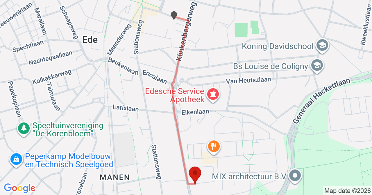 Kaart van het incident in Ede met de aanrijroutes van de gealarmeerde eenheden