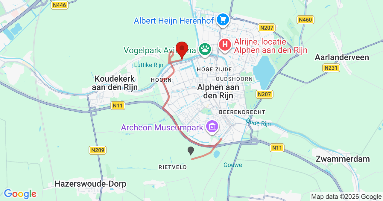 Kaart van het incident in Alphen aan den Rijn met de aanrijroutes van de gealarmeerde eenheden