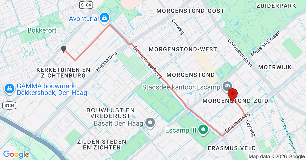 Kaart van het incident in 's-Gravenhage met de aanrijroutes van de gealarmeerde eenheden