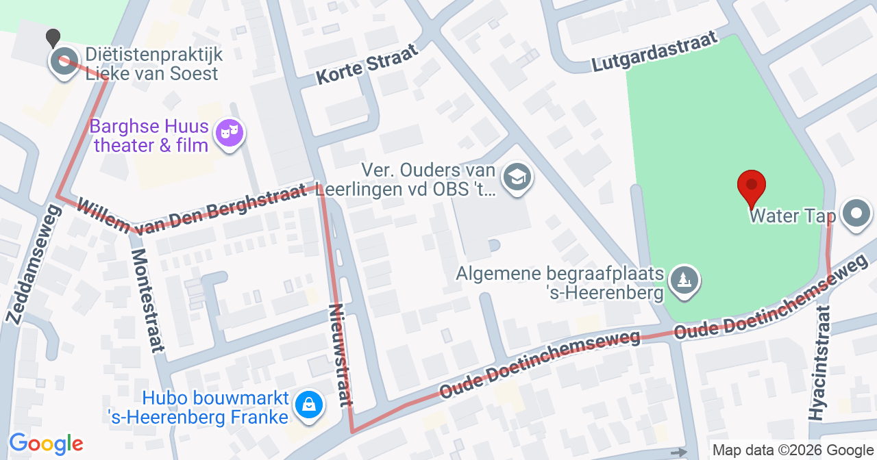Kaart van het incident in 's-Heerenberg met de aanrijroutes van de gealarmeerde eenheden