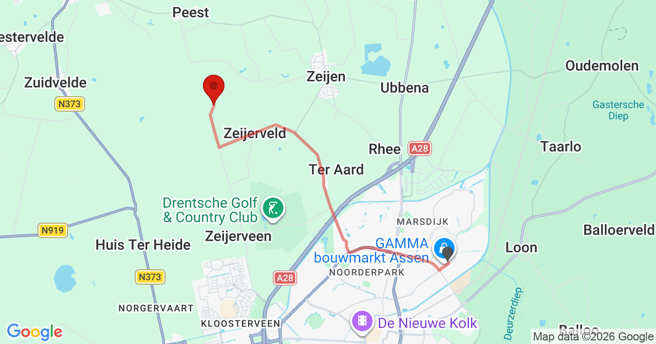 Kaart van het incident in Zeijerveld met de aanrijroutes van de gealarmeerde eenheden