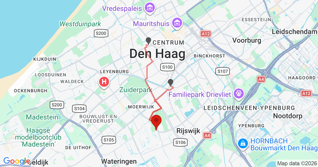Kaart van het incident in Rijswijk met de aanrijroutes van de gealarmeerde eenheden