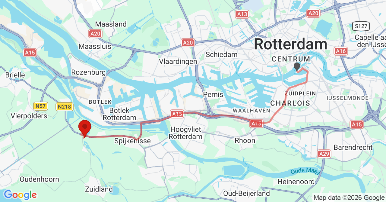 Kaart van het incident in Botlek Rotterdam met de aanrijroutes van de gealarmeerde eenheden
