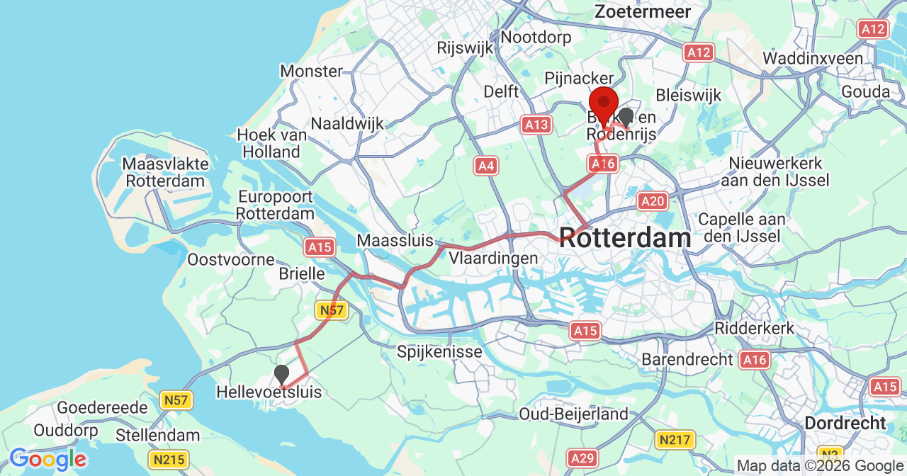 Kaart van het incident in Berkel en Rodenrijs met de aanrijroutes van de gealarmeerde eenheden