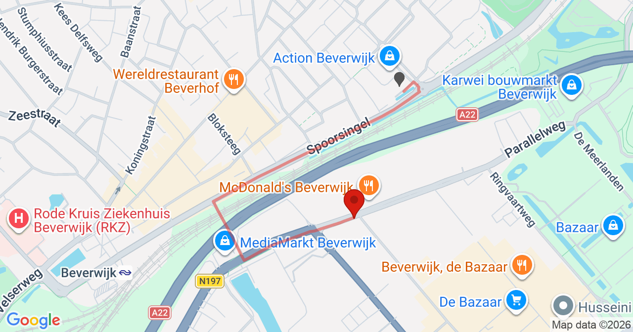 Kaart van het incident in Beverwijk met de aanrijroutes van de gealarmeerde eenheden