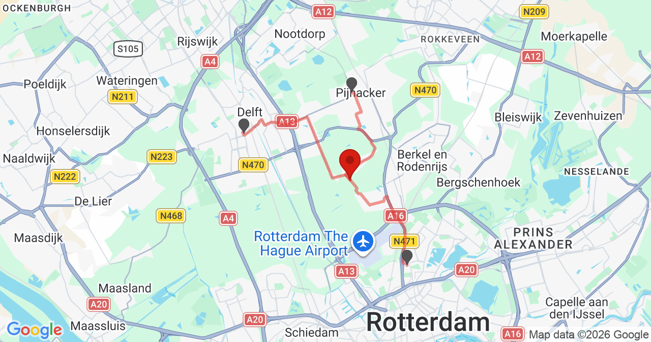 Kaart van het incident in Pijnacker met de aanrijroutes van de gealarmeerde eenheden