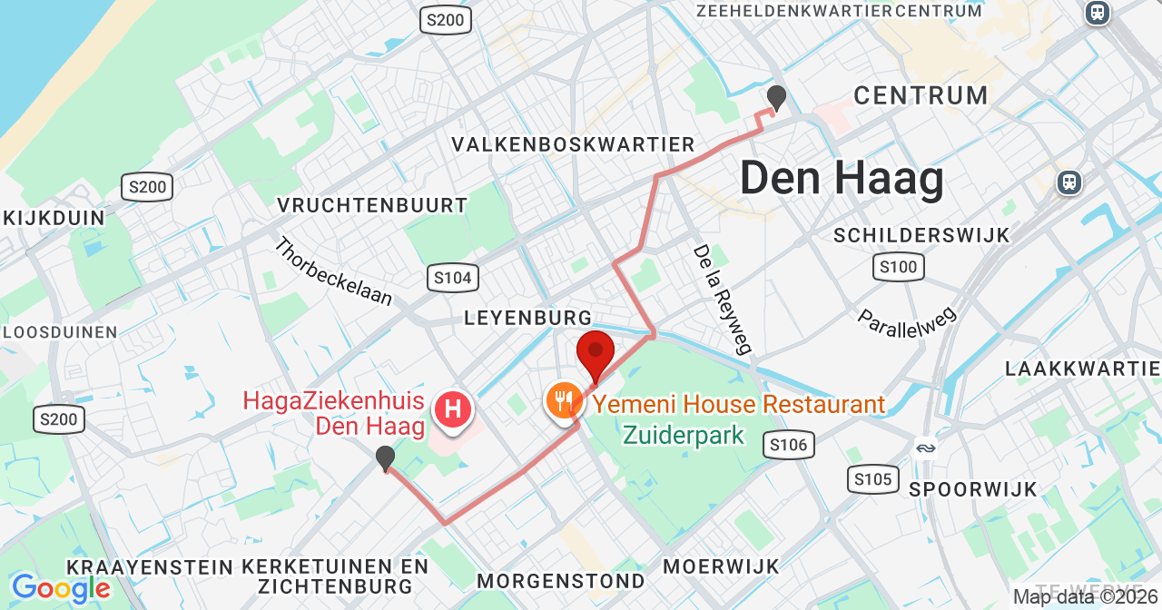 Kaart van het incident in 's-Gravenhage met de aanrijroutes van de gealarmeerde eenheden
