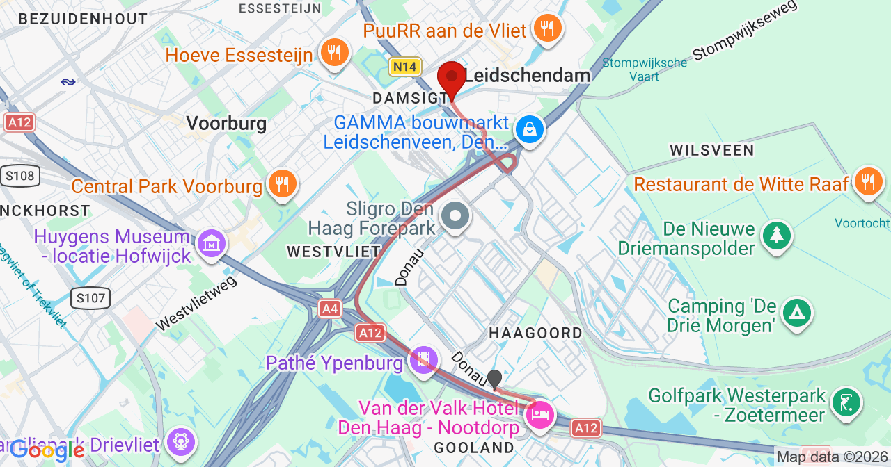 Kaart van het incident in Leidschendam met de aanrijroutes van de gealarmeerde eenheden