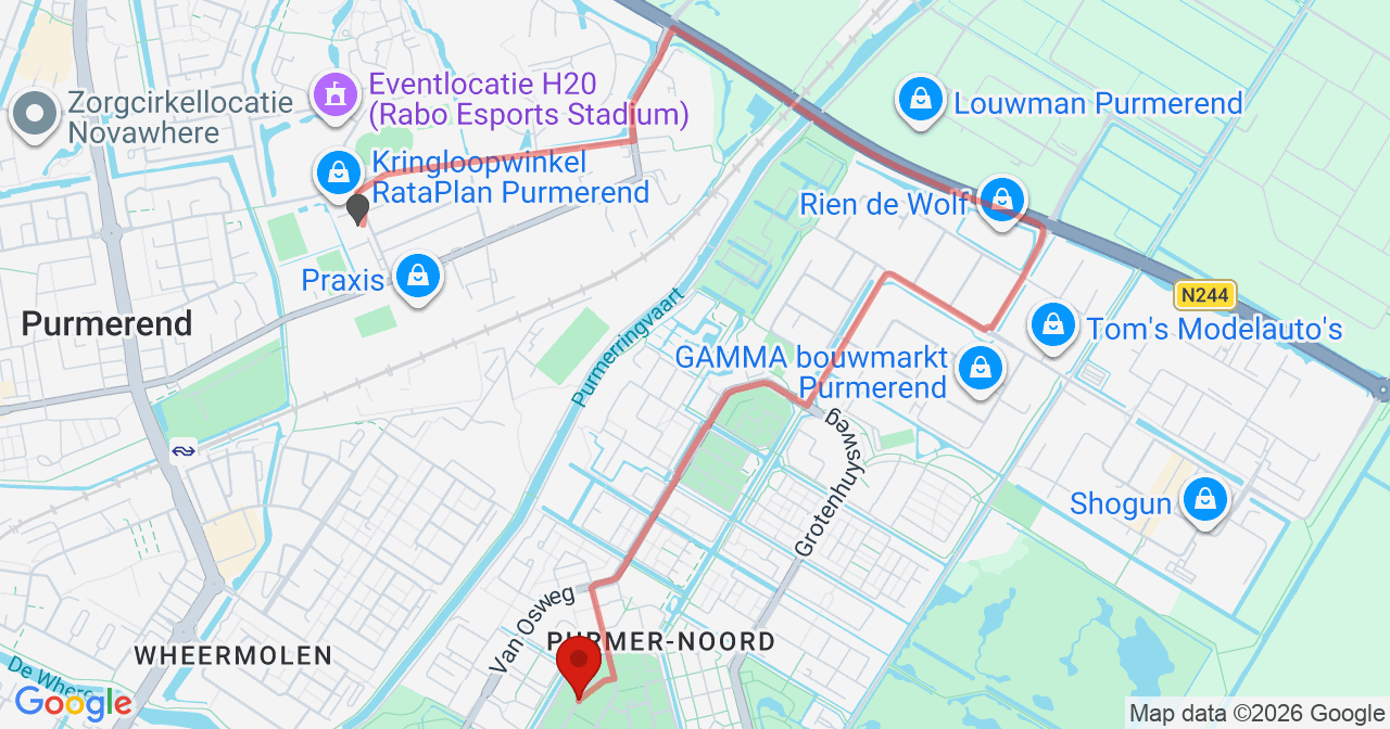 Kaart van het incident in Purmerend met de aanrijroutes van de gealarmeerde eenheden