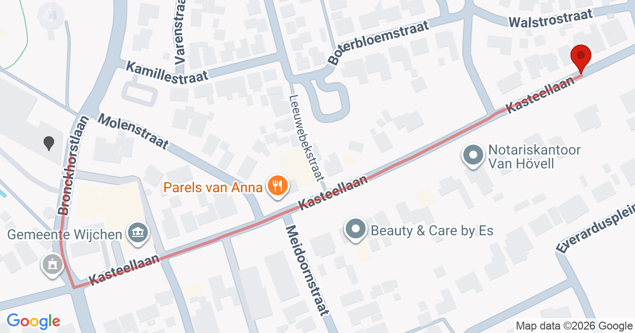 Kaart van het incident in Wijchen met de aanrijroutes van de gealarmeerde eenheden