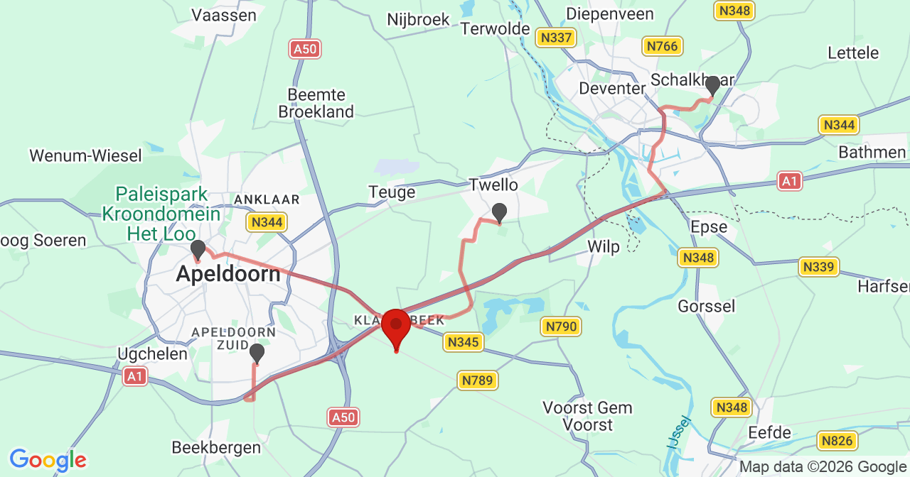 Kaart van het incident in Apeldoorn met de aanrijroutes van de gealarmeerde eenheden
