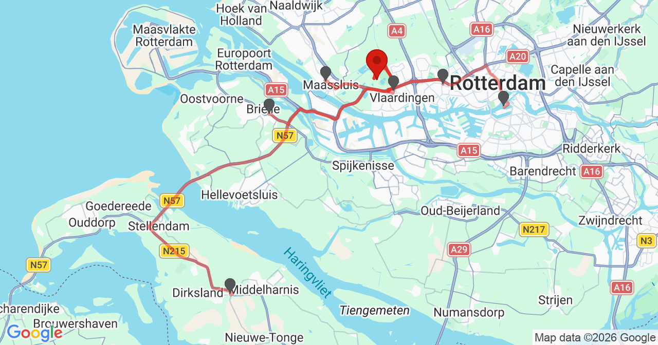 Kaart van het incident in Vlaardingen met de aanrijroutes van de gealarmeerde eenheden