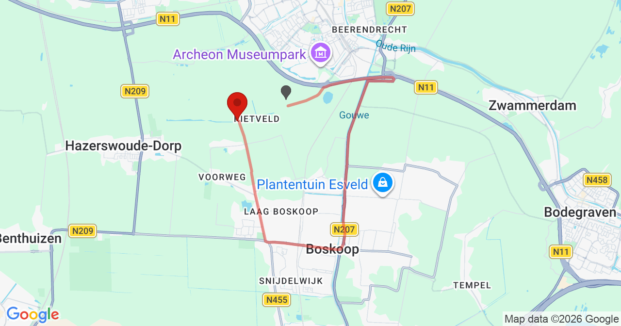 Kaart van het incident in Hazerswoude-Dorp met de aanrijroutes van de gealarmeerde eenheden