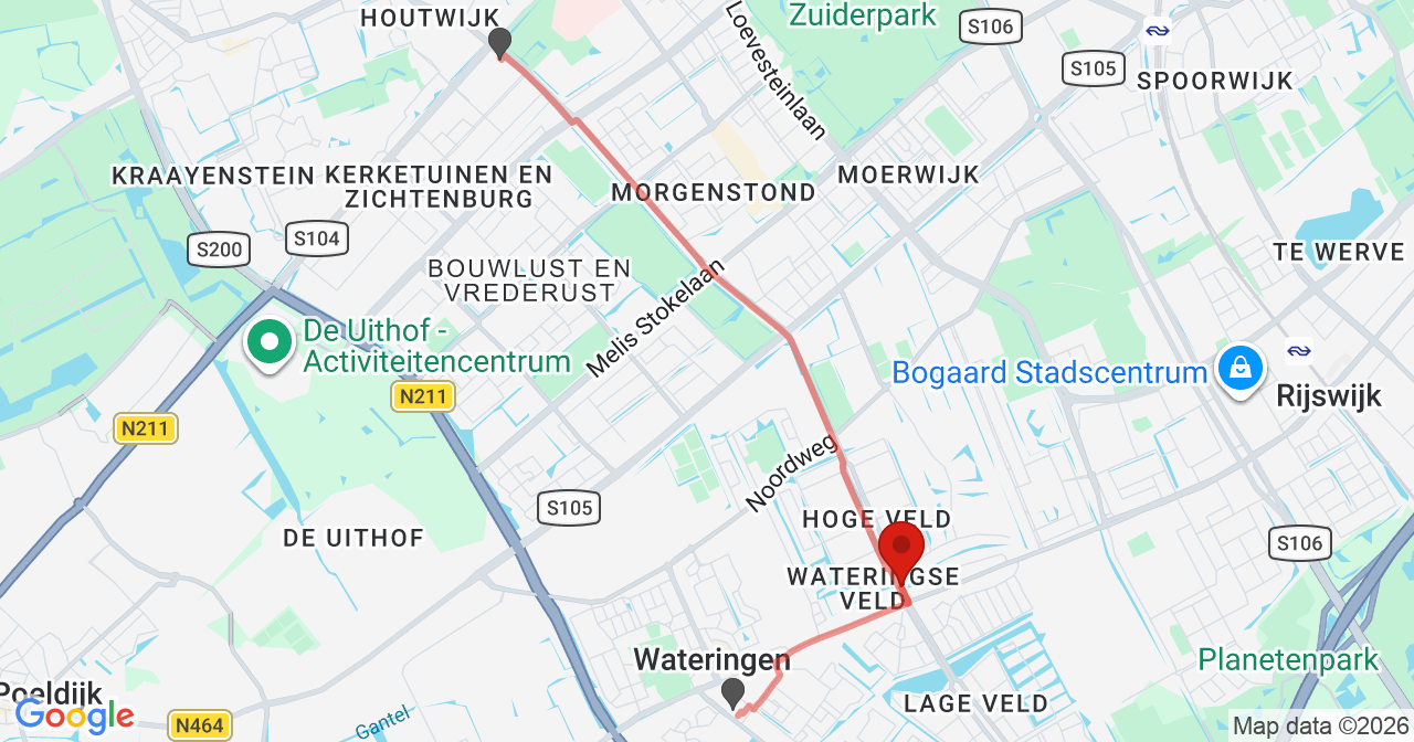 Kaart van het incident in 's-Gravenhage met de aanrijroutes van de gealarmeerde eenheden