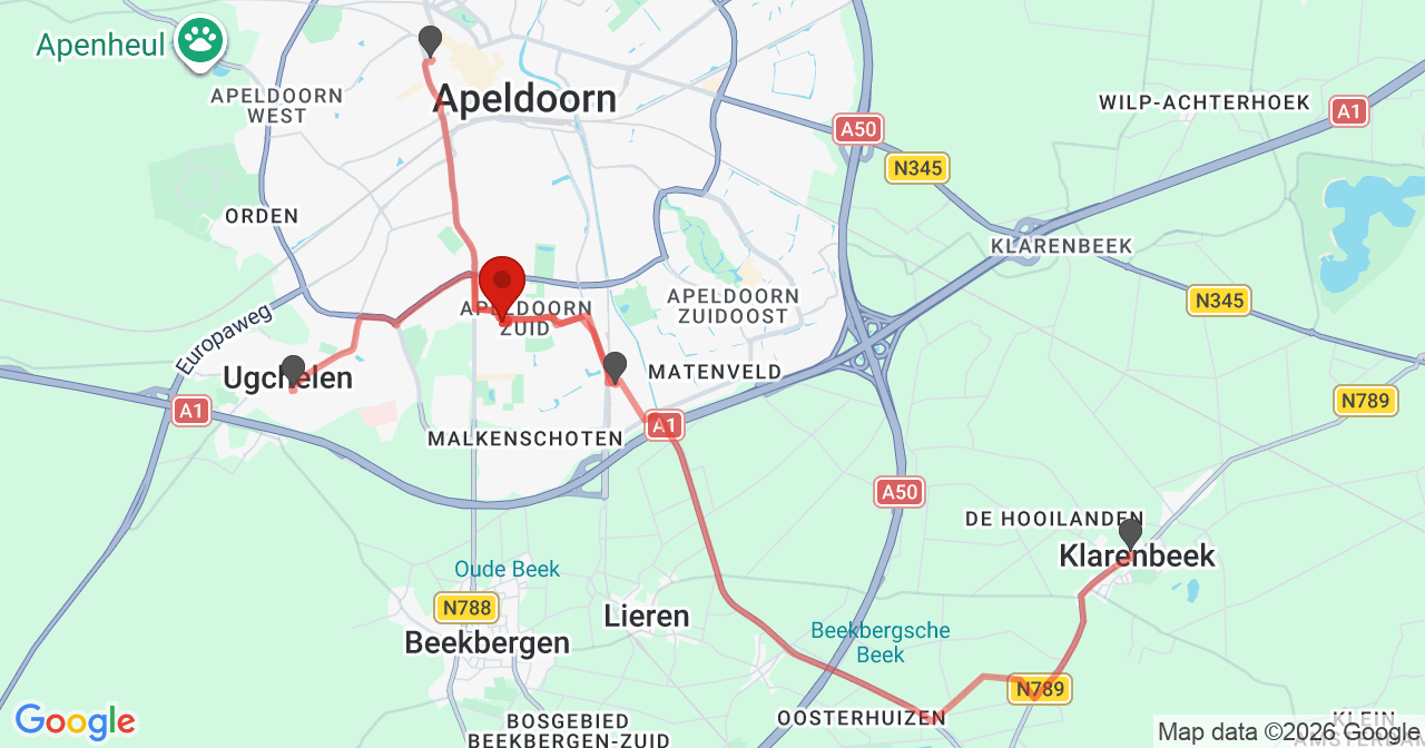Kaart van het incident in Apeldoorn met de aanrijroutes van de gealarmeerde eenheden