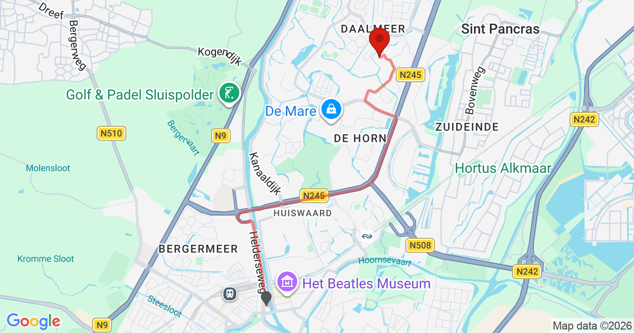 Kaart van het incident in Alkmaar met de aanrijroutes van de gealarmeerde eenheden