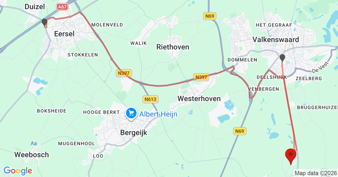Kaart van het incident in Valkenswaard met de aanrijroutes van de gealarmeerde eenheden