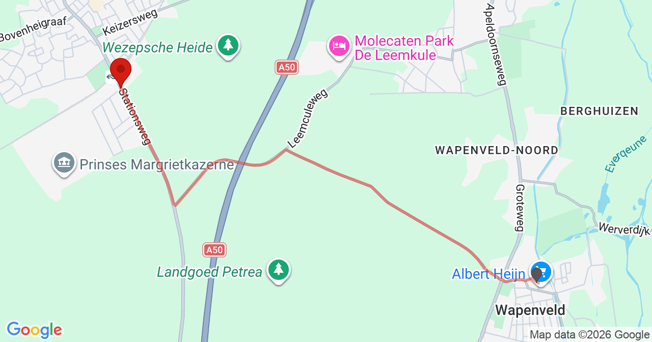 Kaart van het incident in Wezep met de aanrijroutes van de gealarmeerde eenheden