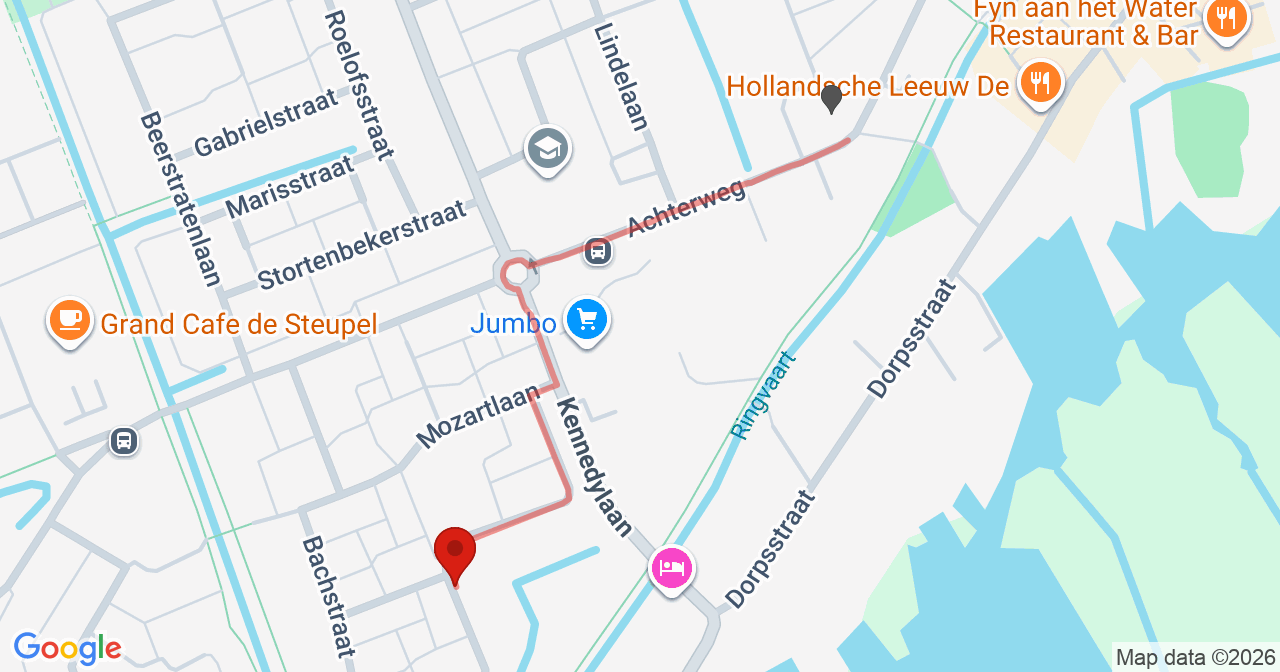 Kaart van het incident in Nieuwkoop met de aanrijroutes van de gealarmeerde eenheden