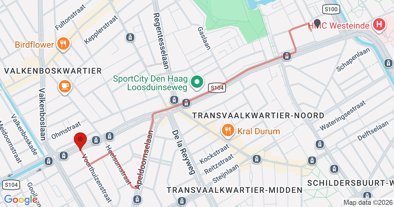 Kaart van het incident in 's-Gravenhage met de aanrijroutes van de gealarmeerde eenheden