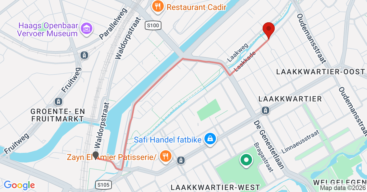 Kaart van het incident in 's-Gravenhage met de aanrijroutes van de gealarmeerde eenheden