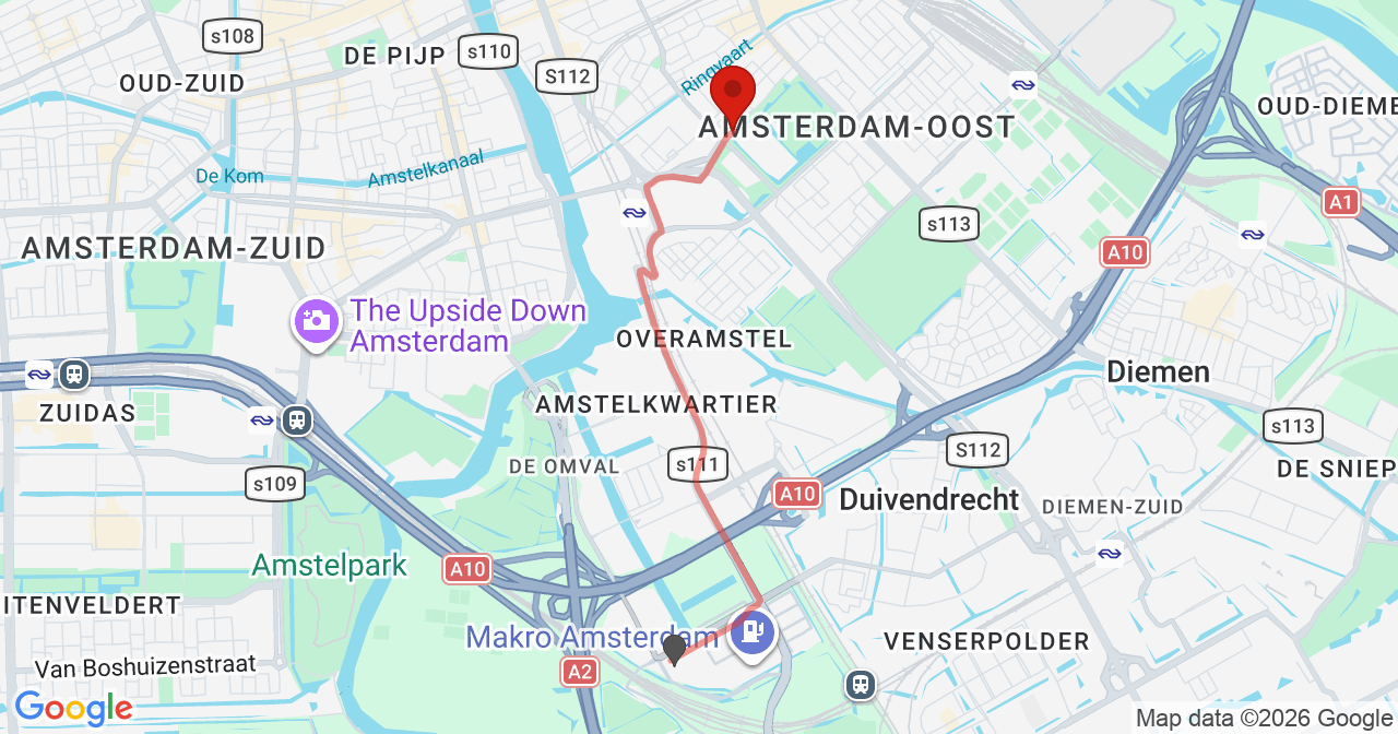 Kaart van het incident in Amsterdam met de aanrijroutes van de gealarmeerde eenheden