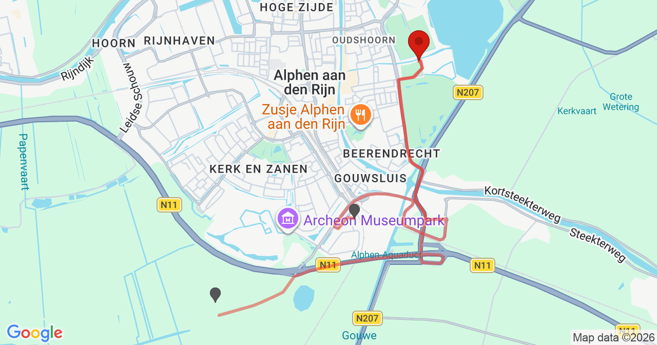 Kaart van het incident in Alphen aan den Rijn met de aanrijroutes van de gealarmeerde eenheden