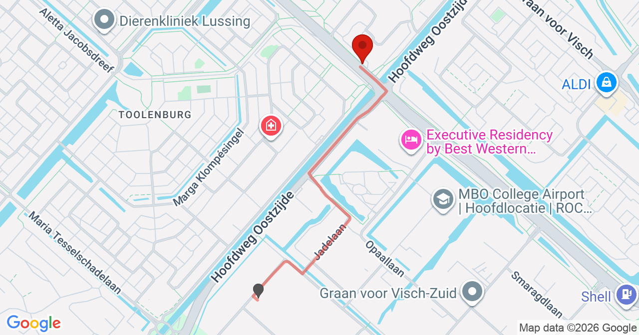 Kaart van het incident in Hoofddorp met de aanrijroutes van de gealarmeerde eenheden