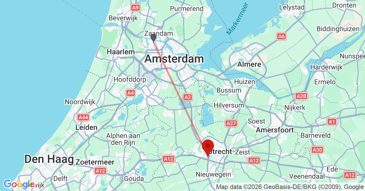 Kaart van het incident in Utrecht met de aanrijroutes van de gealarmeerde eenheden