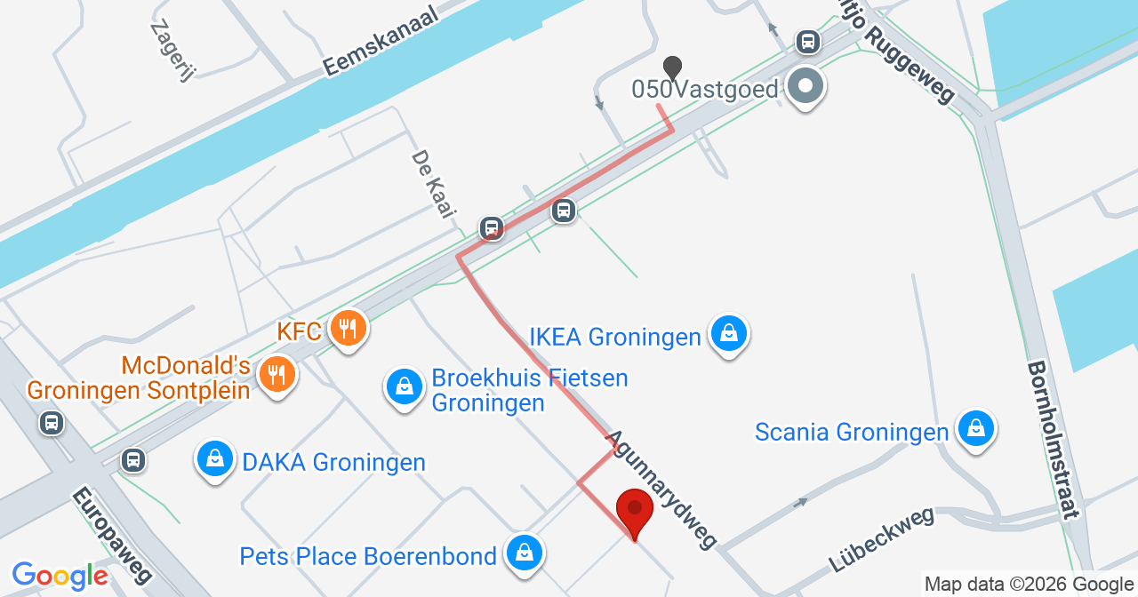 Kaart van het incident in Groningen met de aanrijroutes van de gealarmeerde eenheden