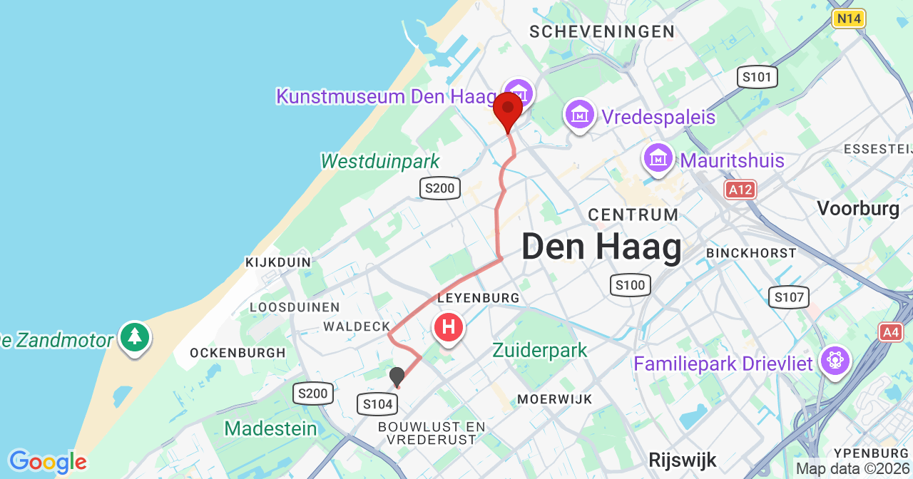 Kaart van het incident in 's-Gravenhage met de aanrijroutes van de gealarmeerde eenheden
