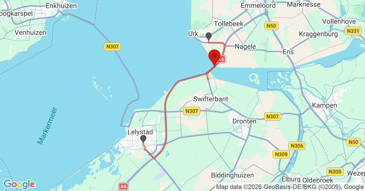Kaart van het incident in Swifterbant met de aanrijroutes van de gealarmeerde eenheden