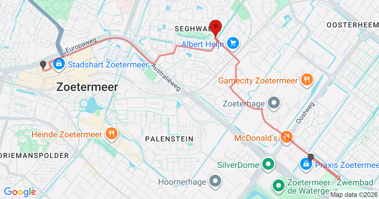 Kaart van het incident in Zoetermeer met de aanrijroutes van de gealarmeerde eenheden