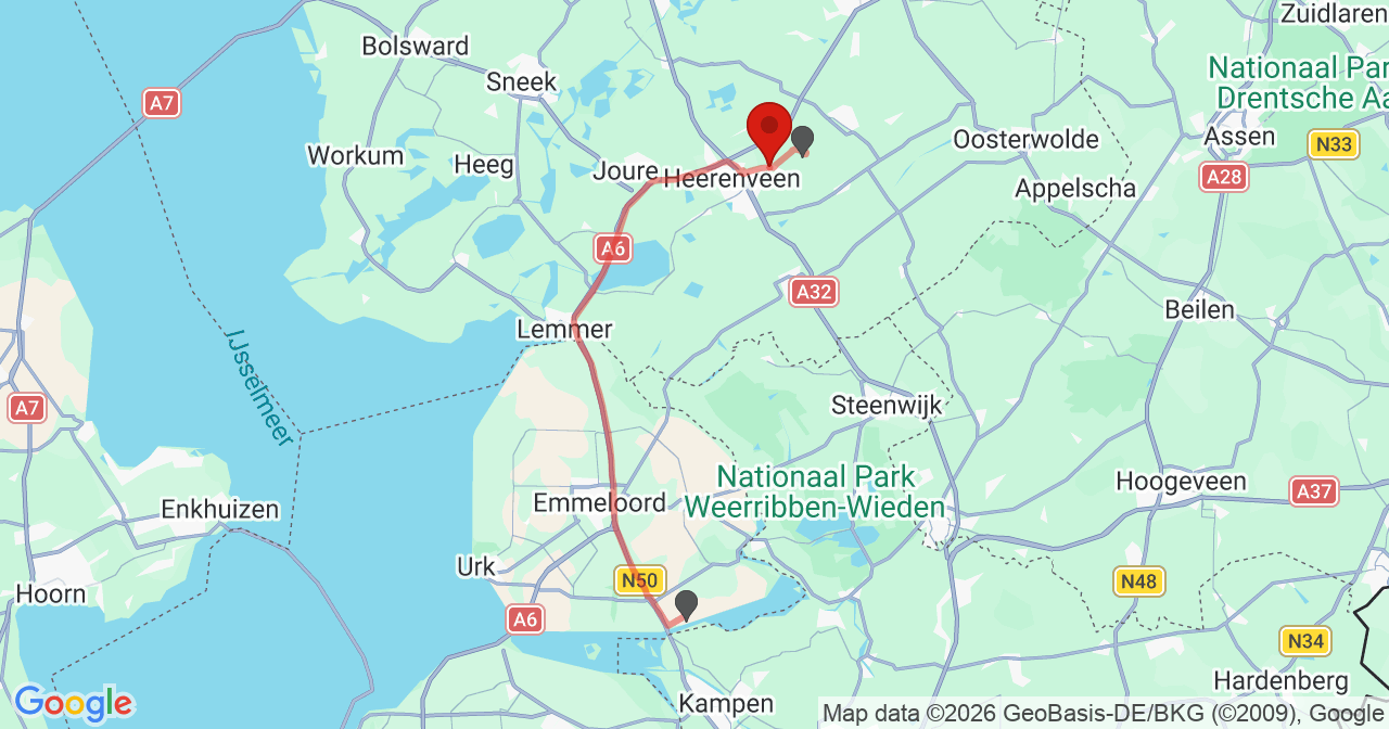 Kaart van het incident in De Knipe met de aanrijroutes van de gealarmeerde eenheden