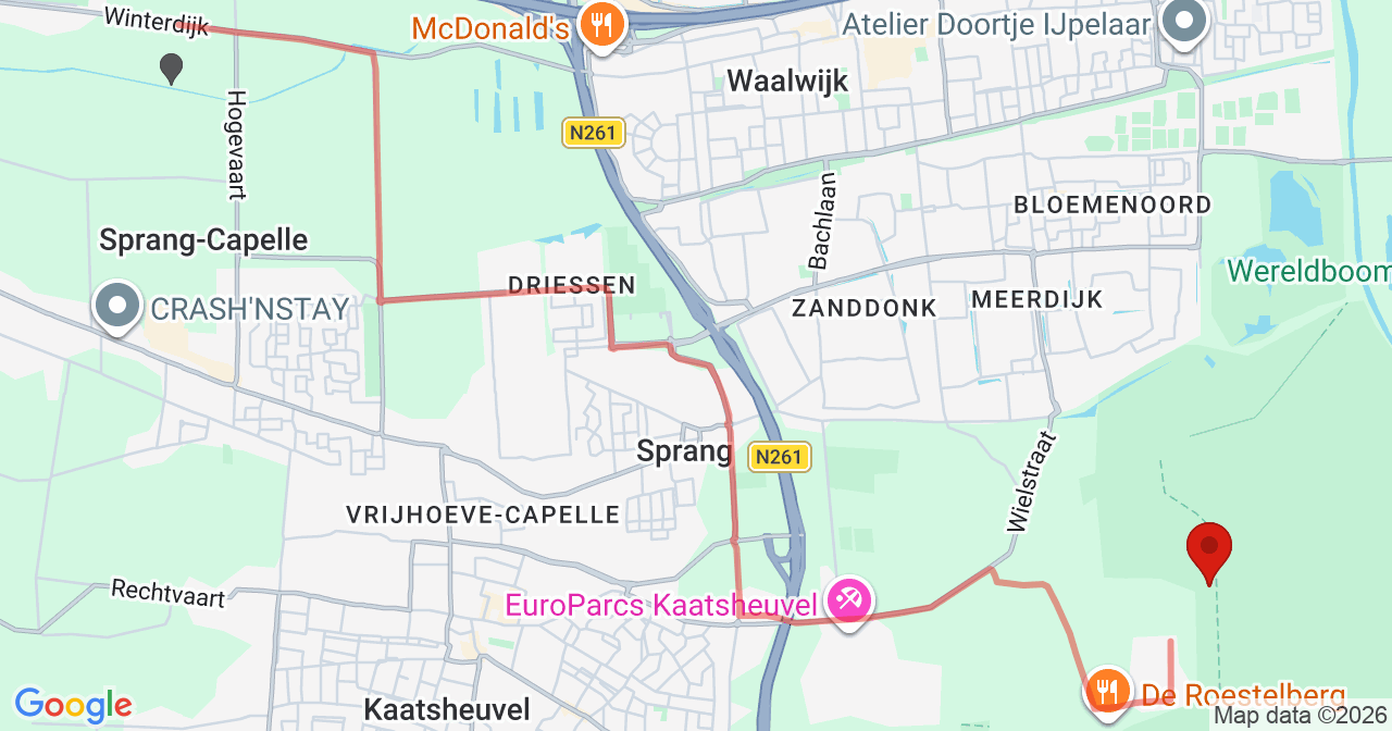 Kaart van het incident in Kaatsheuvel met de aanrijroutes van de gealarmeerde eenheden