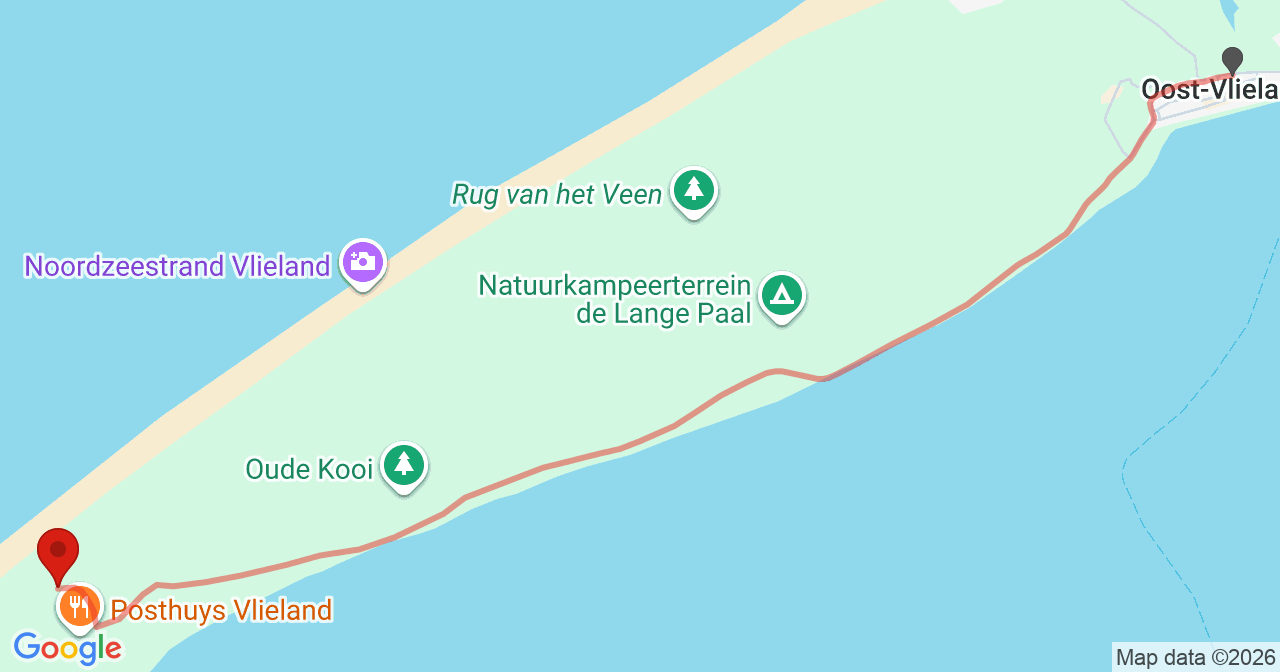 Kaart van het incident in Vlieland met de aanrijroutes van de gealarmeerde eenheden