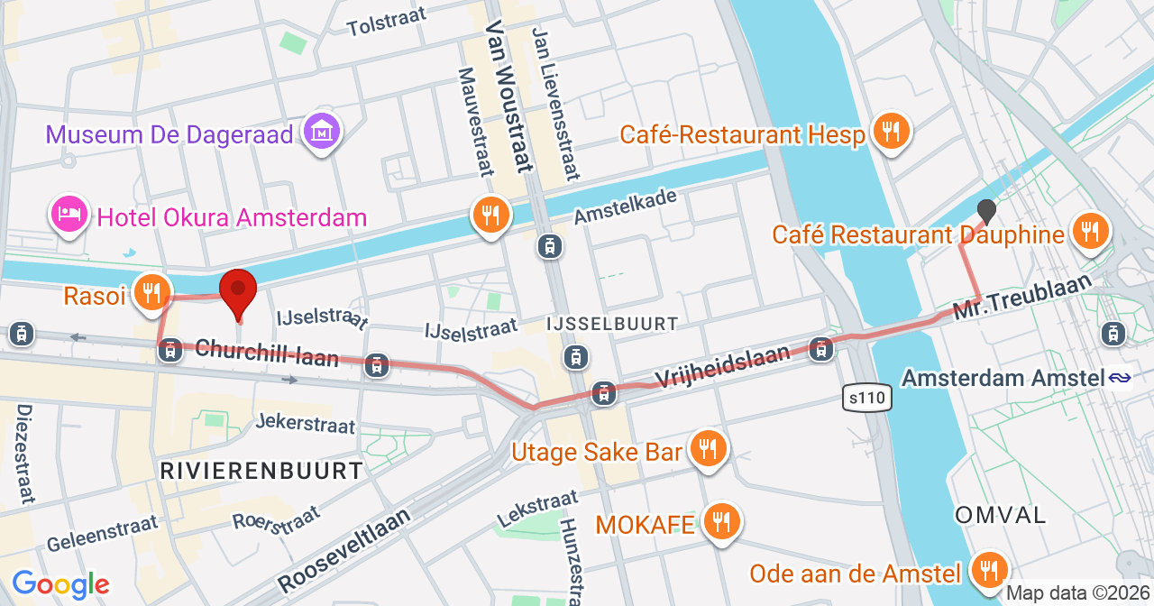 Kaart van het incident in Amsterdam met de aanrijroutes van de gealarmeerde eenheden