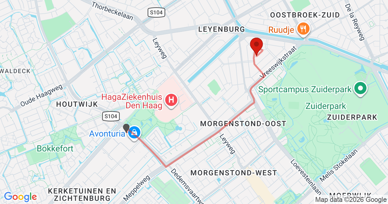 Kaart van het incident in 's-Gravenhage met de aanrijroutes van de gealarmeerde eenheden