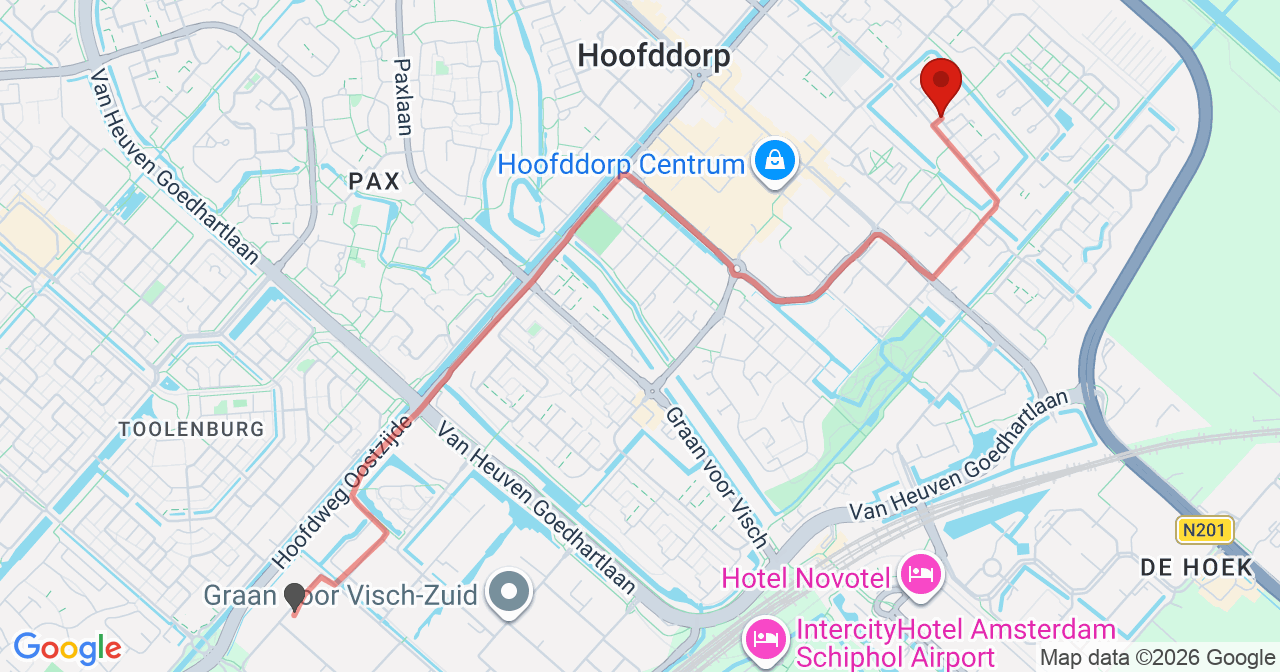 Kaart van het incident in Hoofddorp met de aanrijroutes van de gealarmeerde eenheden
