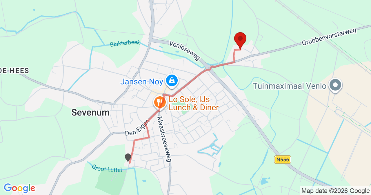 Kaart van het incident in Sevenum met de aanrijroutes van de gealarmeerde eenheden