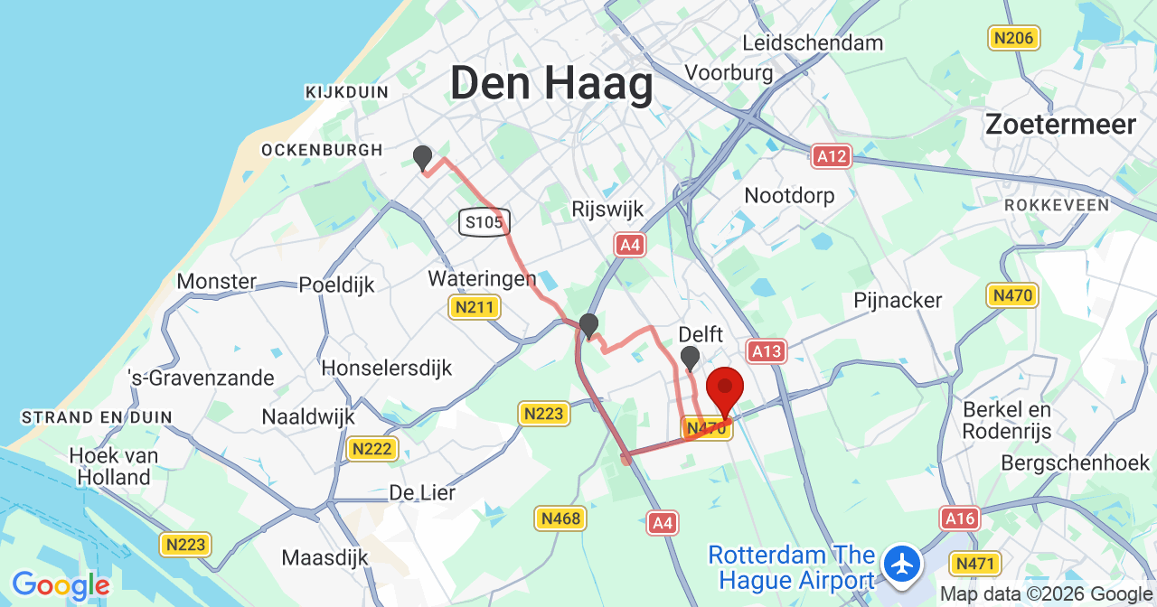 Kaart van het incident in Delft met de aanrijroutes van de gealarmeerde eenheden