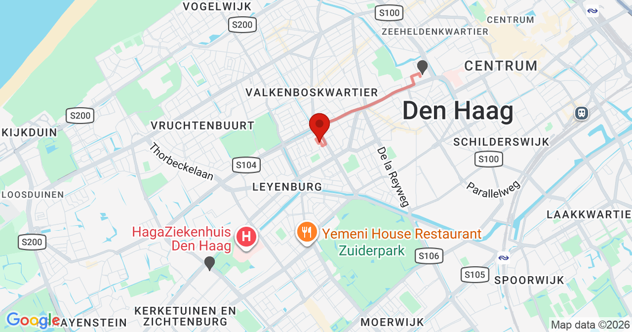 Kaart van het incident in 's-Gravenhage met de aanrijroutes van de gealarmeerde eenheden