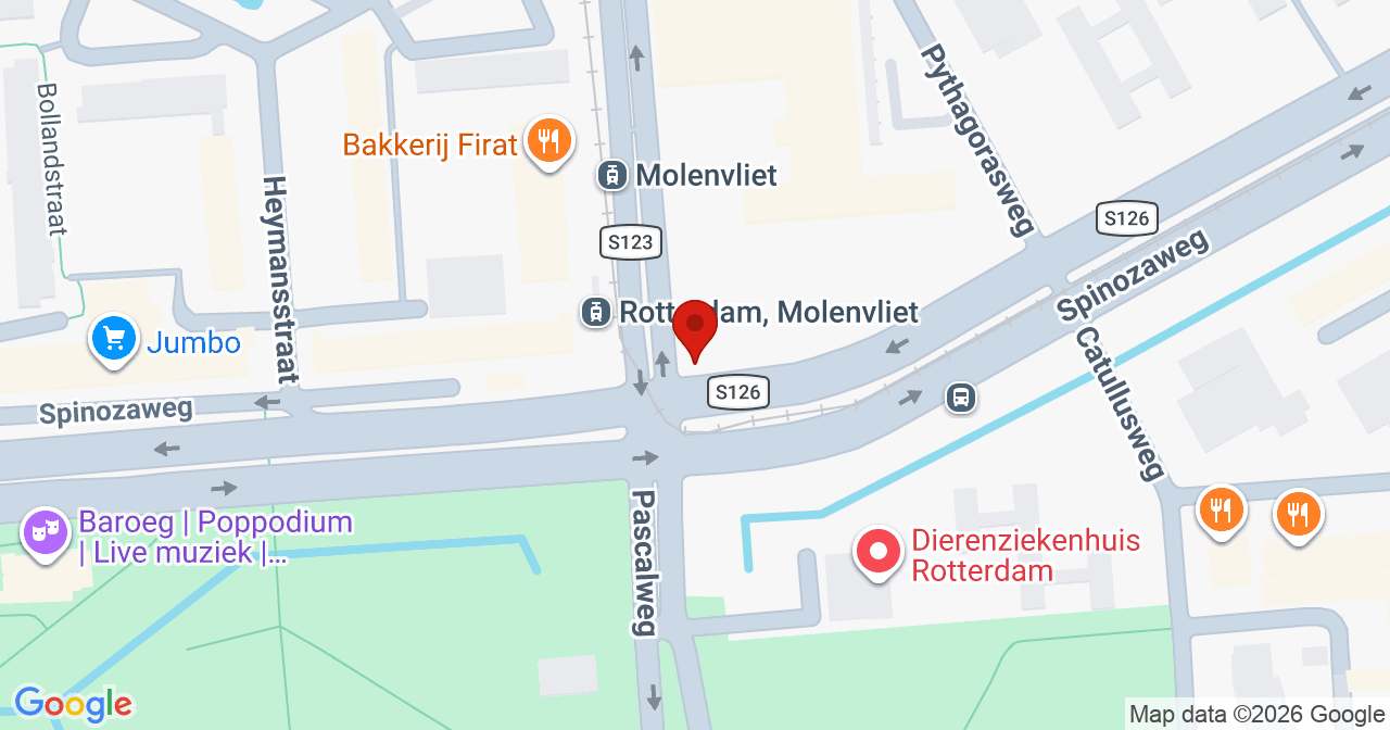 Kaart van het incident in Rotterdam met de aanrijroutes van de gealarmeerde eenheden