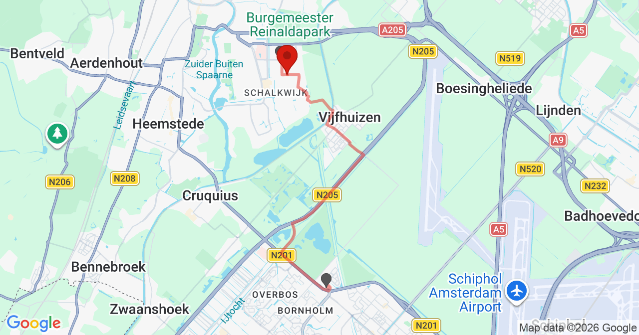 Kaart van het incident in Haarlem met de aanrijroutes van de gealarmeerde eenheden
