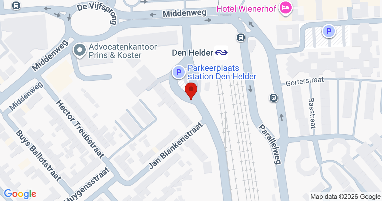 Kaart van het incident in Den Helder met de aanrijroutes van de gealarmeerde eenheden