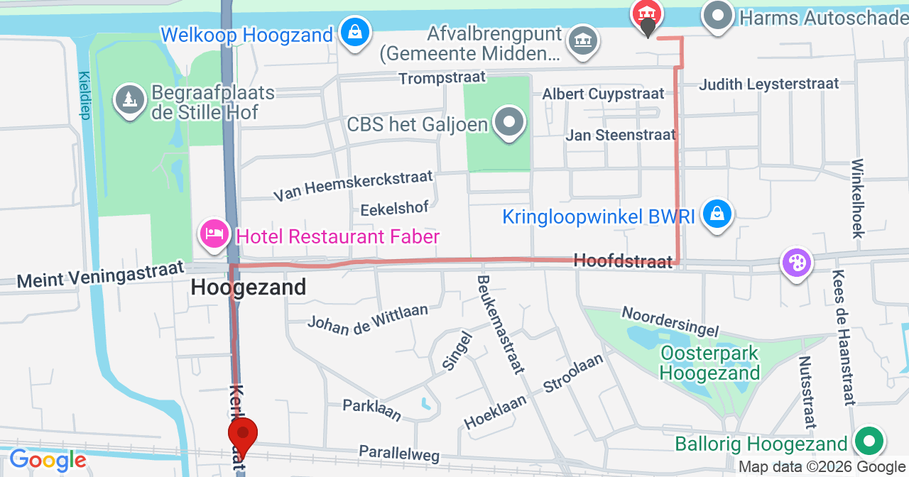 Kaart van het incident in Hoogezand met de aanrijroutes van de gealarmeerde eenheden